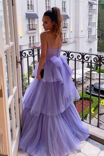 Lavender A-Line Puffy Long Prom Dresses, Beautiful Graduation Party Dresses HZ1023